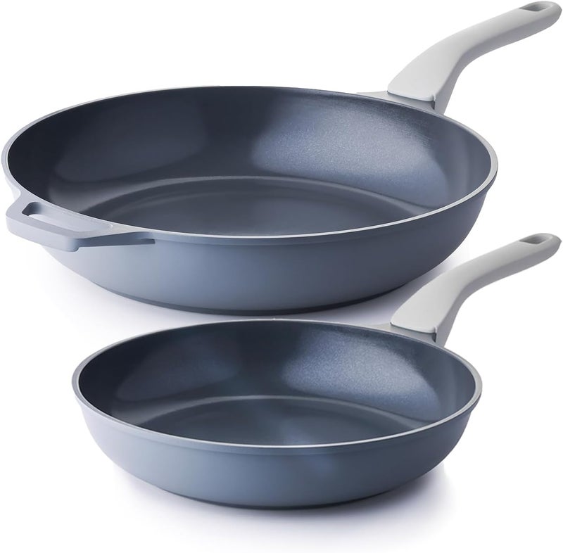 PRICUSIS Nonstick Ceramic Frying Pan Skillet, 10+12 Inch Induction Compatible with Stay Cool Handle, Healthy PTFE PFAS & PFOA Free Omelet Pan, Dishwasher Safe (Blueberry Gray) - Image 1